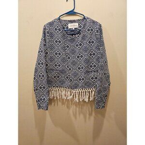 Women's Cupcakes and Cashmere‎ Blazer Jakob Jacquard Fringe Jacket Size Large